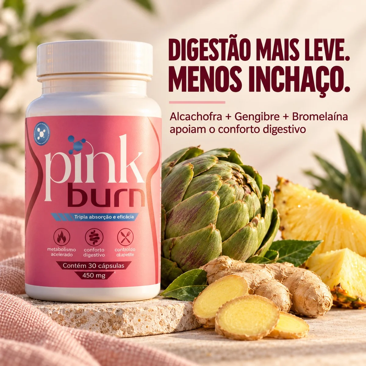 PINK BURN com alcachofra, gengibre e bromelaína